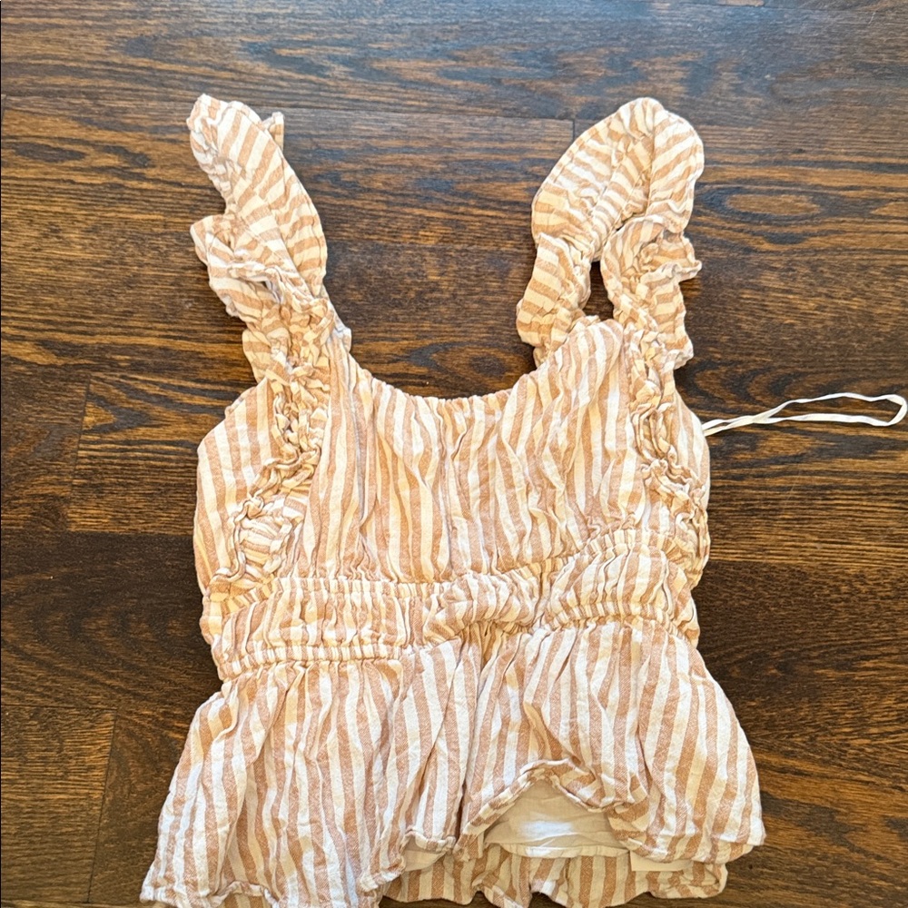 Abercrombie & Fitch Striped Short Sleeve Top - Cream and Tan